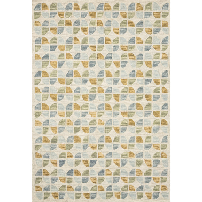 Justina Blakeney x Loloi Geometric Handmade Looped/Hooked Wool Area Rug in Ivory Wayfair